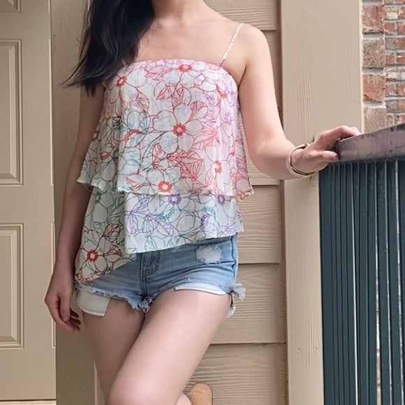 Maeve Tops - Anthropologie Maeve Floral 100% Silk Tiered Top